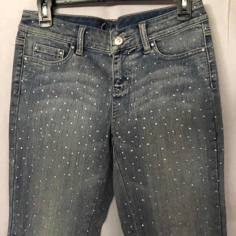 Cache Rhinestone Stud Cropped Jean Pant Light Wash Denim Stretch New NWT $118